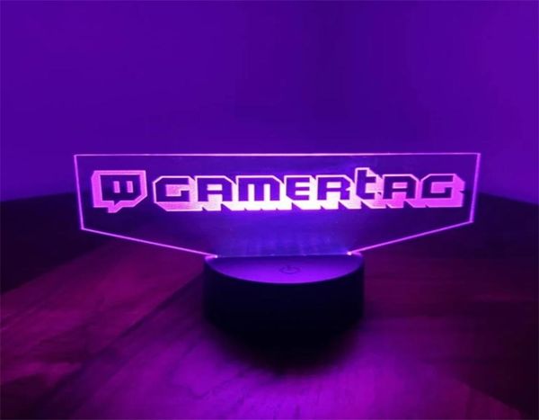 Tag giocatore personalizzato Luce notturna a LED 3D per incisione laser Twitch Nome utente personalizzato Lampada con insegna al neon per l'arredamento della sala giochi 2206231248537