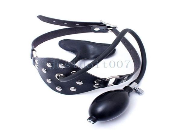 Aufblasbarer Halsband-Mundknebel aus Gummi mit Nieten, Ledereinsatz, Ballonpumpe, Latex, neu T091834916