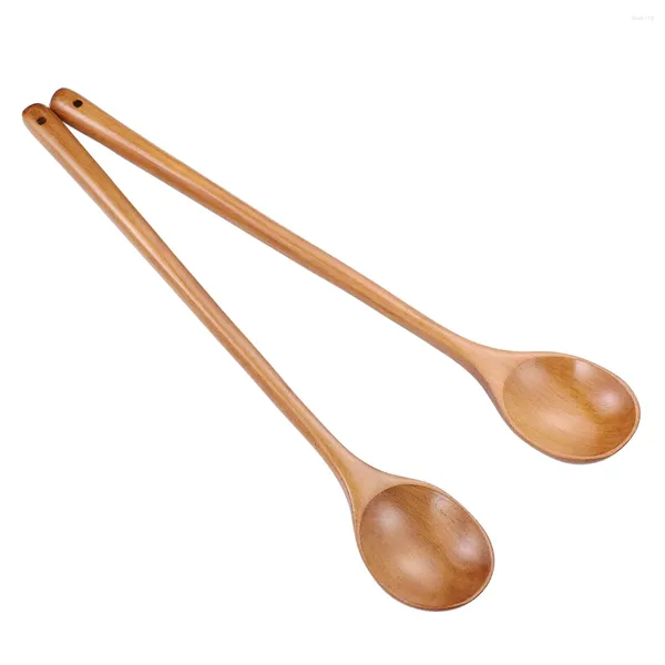 Cucchiai OUNONA 2 pezzi cucchiaio da cucina resistente al calore con manico lungo in legno per mescolare utensili fatti a mano per la cucina del ristorante