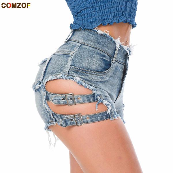 Shorts sexy mulheres denim cintura alta buraco bandagem boate quente curto das mulheres verão jeans shorts pólo dança bermuda feminina