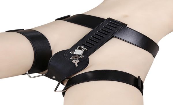 BDSM Bondage Toys Cintura regolabile Intimo in pelle Mutandine Dispositivo Pant con serrature Restrizioni Giocattoli adulti del sesso per le donne2483476