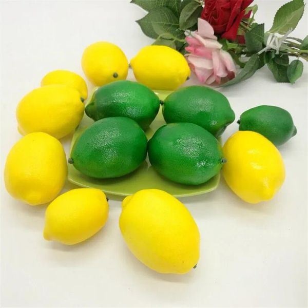 Simulação de frutas artificiais verde/amarelo limão modelo brinquedo tamanho comum decorações casamento tiro adereços decoração para casa 2024303