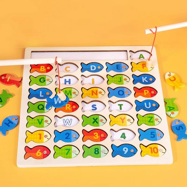 Montessori Baby Giocattoli da pesca magnetici in legno Lettera Gioco di cognizione Bordo di abbinamento dei colori Sussidi didattici Giocattolo educativo per bambini 240301