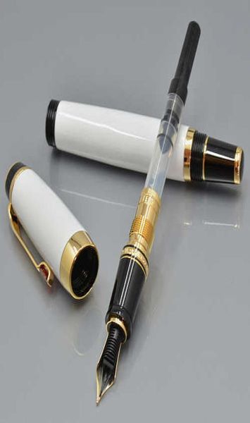 Bohemies Promoção Caneta tinteiro clássica de luxo em resina preta e branca com clipe embutido de diamante Canetas de tinta de escrita de alta qualidade com Germa1877228