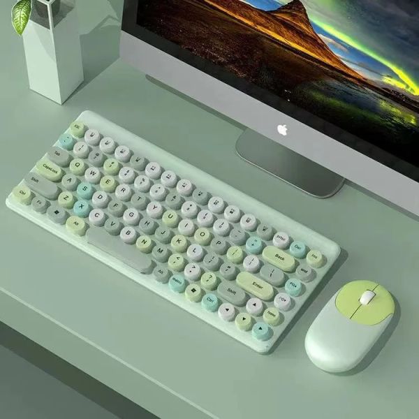 Tastaturen Mechanical Touch Desktop kleine drahtlose tragbare Retro -Dot -Taste süße Mini -Hochqualität Tastatur Maus Combo Set für Girl Purpl