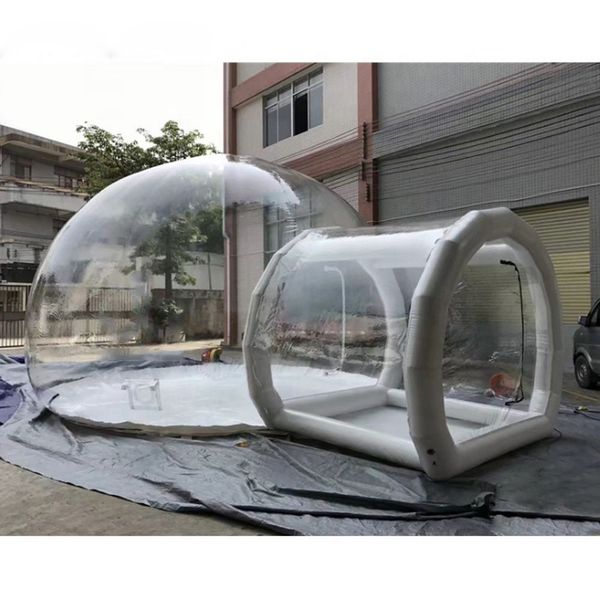 Barraca inflável da bolha do recurso superior claro com casa transparente da abóbada de ar do evento do único túnel para o acampamento exterior bolha do diâmetro de 4m + túnel de 1.5m