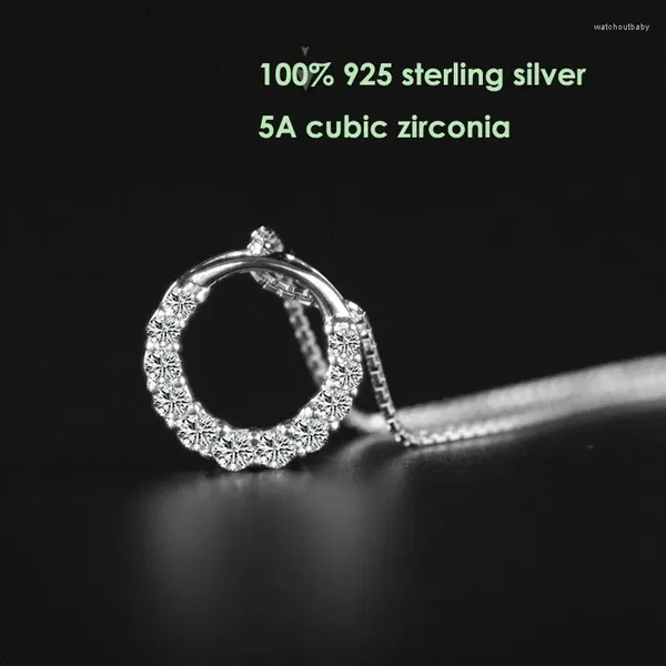 Colares de pingente S925 Sterling Silver Rodada Cz Colar Coreano Simples Cristal Clavícula Cadeia Feminino Bonito Jóias