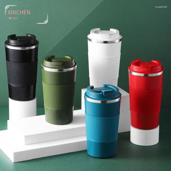 Bottiglie d'acqua 380ml / 510ml Doppia tazza thermos da caffè in acciaio inossidabile con custodia antiscivolo Bottiglia termica da viaggio per boccetta per auto