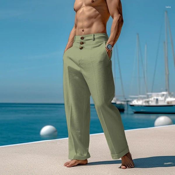 Мужские брюки Oldyanup, мужские хлопковые и льняные повседневные винтажные однотонные свободные удобные пляжные брюки с несколькими пуговицами, весна-лето 2024