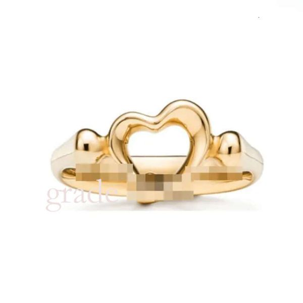 Tiffanyco Anello di design classico Anello T di alta moda Anello in argento sterling a forma di cuore con nodo a foglia Anello con colla a goccia con diamanti placcati in oro Gioielli di alta qualità 979