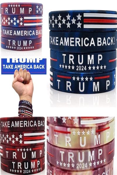 Take America Back Silicone Pulseira EUA Presidente Trump 2024 Pulseira Estrelas Listras Suporte Borracha Esportes Futebol Pulseira Wrist7490535