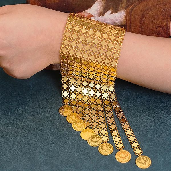 Монета с кисточками, позолоченный ювелирный браслет, турецкий, арабский, браслет-манжета с птицами, этнические женские подарки, Bijoux De Luxe Femme 240219