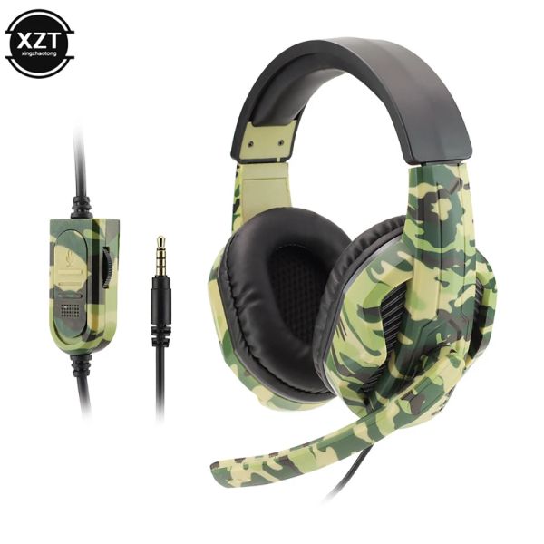 Kopfhörer Camouflage Gaming Headset 3,5mm Aux Jack Wired Headphones Gamer Cool Game -Kopfhörer mit Mikrofon für PS4 Xbox One PC -Telefon