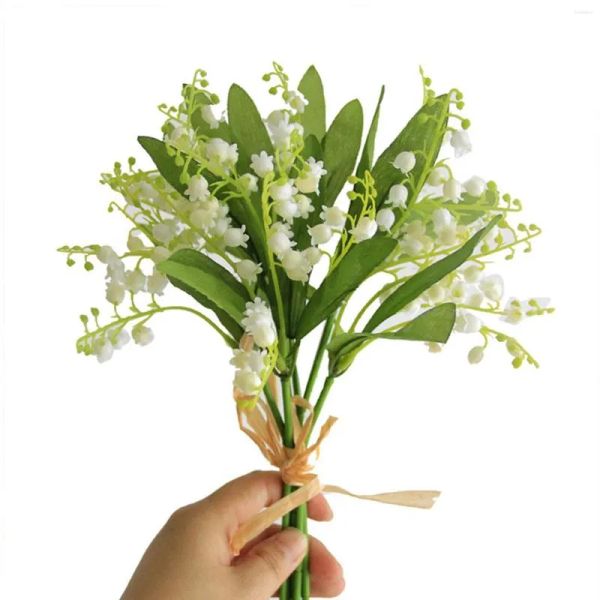 Flores decorativas 6 pcs lírio artificial do vale falso branco sino vento carrilhão orquídea buquê de casamento pode flor para casa jardim 2024303