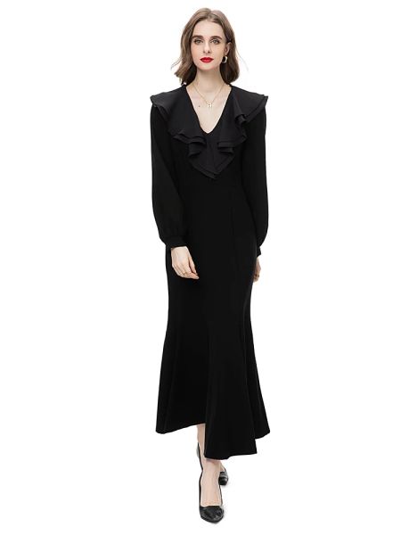 Подиум, женские весенние высококачественные модные вечерние платья с рюшами, винтажные, черные, винно-красные, облегающие платья-русалка с длинными рукавами для женщин