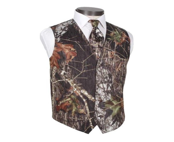 Drucken Camo Bräutigam Westen für Land Hochzeit Camouflage Slim Fit Herren Weste Kleid Kleidung 2-teiliges Set Weste und Krawatte nach Maß Pl9695719