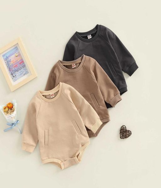 Strampler Baby Mädchen Junge Frühling Herbst Strampler Einfarbig Rundhals Langarm Druckknöpfe Sweatshirt Overall Baumwolle Kleidung J2209223657209