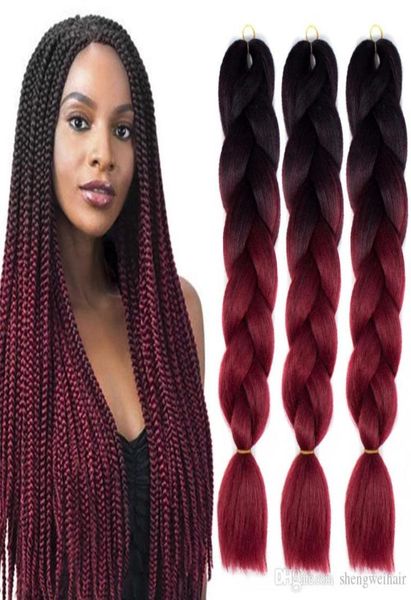 Ombre Xpression Intrecciare i capelli Due Jumbo Box a tre toni Treccia all'uncinetto Estensioni sintetiche 100 Trecce di espressione 24 pollici oltre 40 C2718173