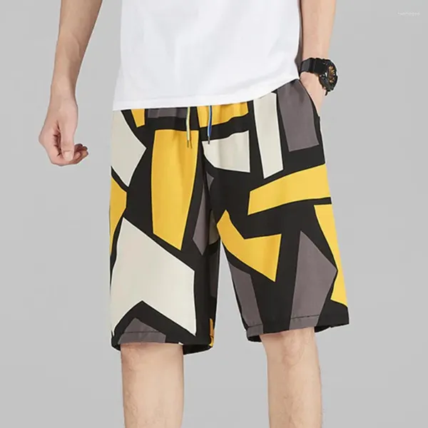 Shorts masculinos respirável homens verão esporte com cordão elástico cintura carta impressão bolsos perna larga para streetwear