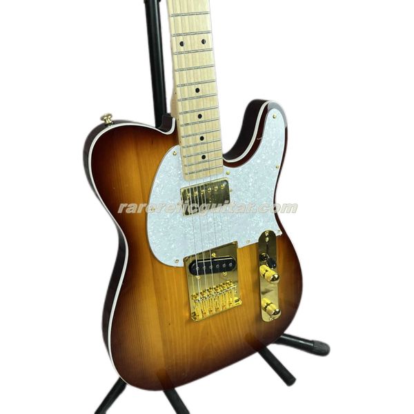 75º Aniversário Comemorativo 2 Cores Bourbon Burst Guitarra Elétrica Humbucker Pickup Gold Hardware Branco Pérola Pickguard Maple Neck Fingerboard Corpo Marrom