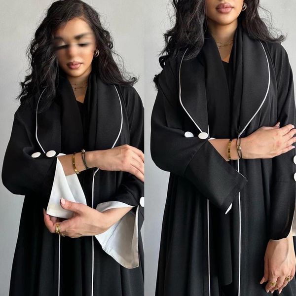 Abbigliamento etnico Donne musulmane Bottone Spacco Manica aperta Abaya Cardigan Abito kimono Turchia Dubai Abito arabo Festa Eid Islamico Marocco Vestaglie