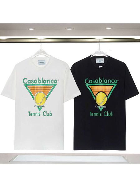 24ss Casablanca Мужские футболки в клетку с перевернутым треугольником и теннисным принтом, свободная повседневная футболка с короткими рукавами для мужчин и женщин casablanc