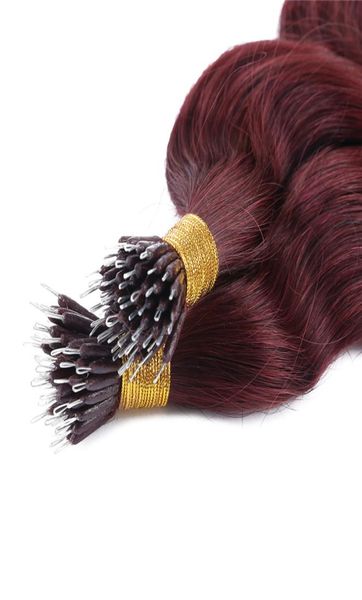 Estensioni dei capelli con punta nano a onda profonda Capelli con anello nano di alta qualità 1gstrand 150strandslot 99J capelli di colore4086781