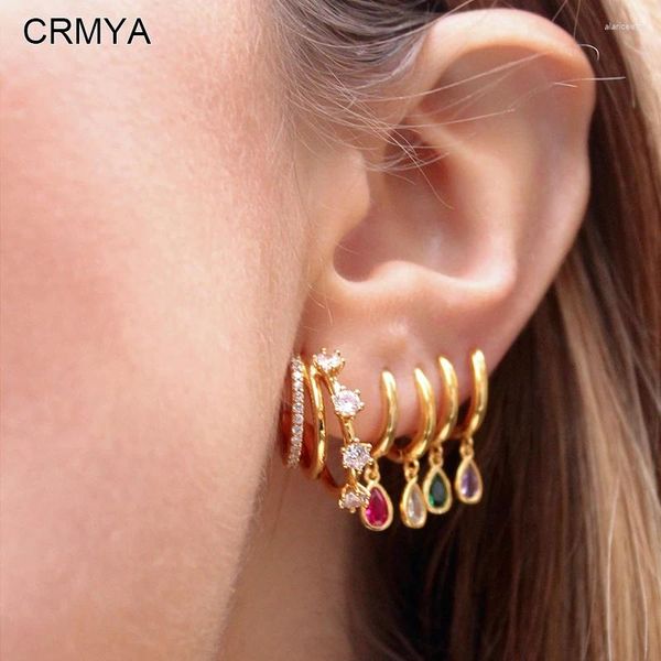 Висячие серьги CRMYA, позолоченные серьги-гвоздики для женщин, модные цветные серьги-капли с цирконием для девочек, 2024, оптовая продажа ювелирных изделий