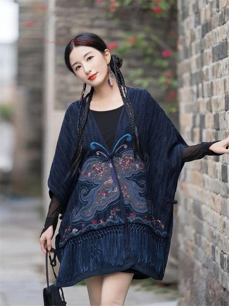 Abbigliamento etnico 2024 cinese vintage Hanfu Top nazionale migliorato cardigan allentato giacca con ricamo a farfalla orientale