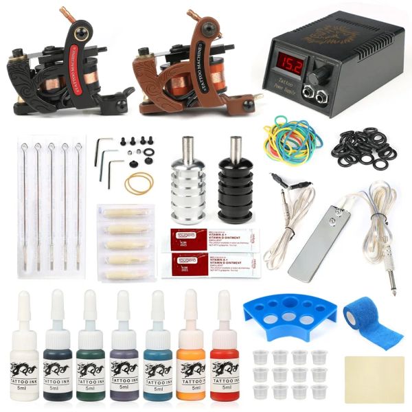 Vestidos tatuagem hin kit bobina mini fonte de alimentação com 2 pçs bobina tatuagem arma profissional kit tatuagem conjunto completo tinta tatuagem para iniciantes