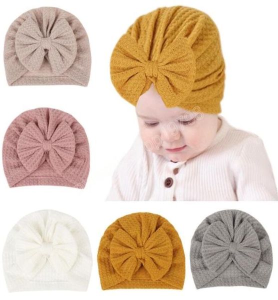 5 renk moda bebek beanie kapağı ile yay düğümü saç aksesuarları düz renk yeni doğan şapka 17x16cm9536506
