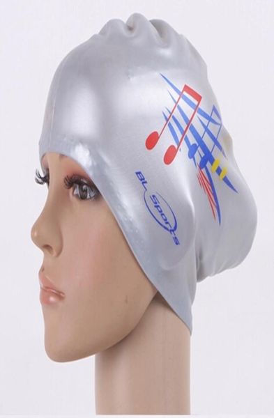 Touca de natação feminina de silicone, super grande, cabelo longo, à prova d'água, tamanho grande, chapéu de natação para mulheres, equipamento de mergulho, copo de orelha, proteção 4154087