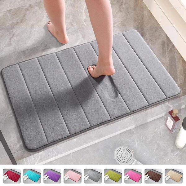 Tapetes Coral Velvet Bath Mat Absorvente Banheiro Não-Slip Pé Tapete 11 Cores Sólidas Piso Tapete de Alta Densidade para Casa