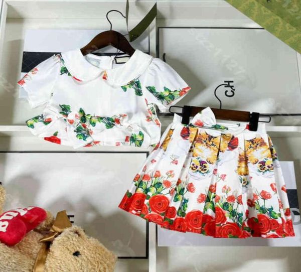 Tasarımcı Çocuk Elbise Gömlek 2 Parça Set Kızlar Pamuk Baskı Gömlek Pileli Etek Moda Kardeş Kardeş Kıyafet Takıntısı Kids Clothin6643228