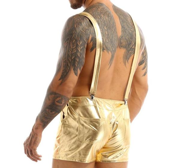 Men039s Shorts IEFiEL Herren Moto Fashion Shiny Metallic Verstellbare Schultergurte Holographische Overall Hosenträger Festival Kostüm6646833