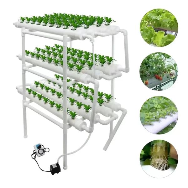 Connettori Kit di coltivazione per tubi a 108 fori NFT Scatola per piantare in serra per interni Sistema di giardinaggio Vaso per vivai Rack idroponico