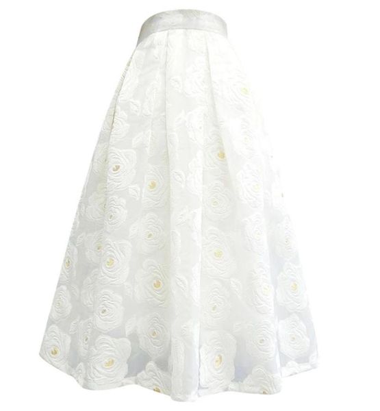 Röcke Sommer Vintage Elegante Koreanische Mode Fee Süße Weiße Rose Blumen Hohe Taille Puffy Tüll Lange Midi Rock 36XL Maxi Chubb3338714