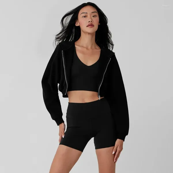 Bras LO Yoga Breakaway Zip Up Hoodie Feminino Curto Outono e Inverno Moda Casaco de Cor Sólida