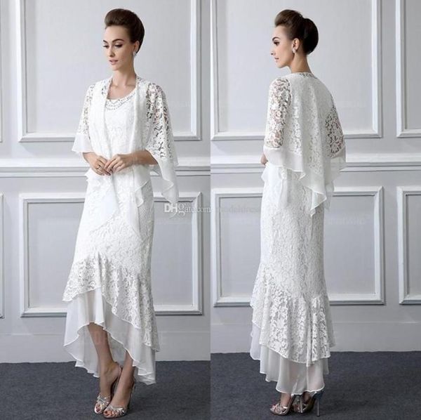 2 pezzi formale pizzo madre della sposa abiti maniche lunghe tubino alto basso plus size abito madre con cappotto abiti da sera economici8954787