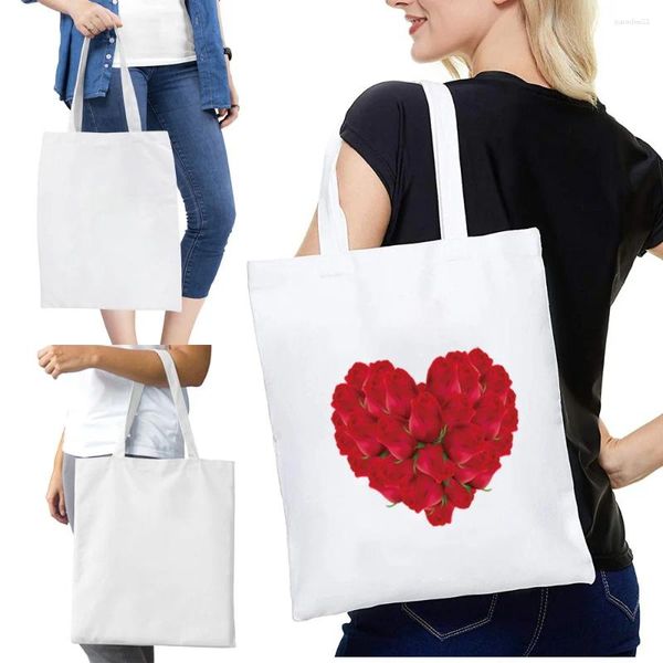 Borse per la spesa Borsa Borse riutilizzabili Shopper pieghevole Borsa a tracolla da donna Confezione in tela ecologica Organizzatore con motivo amore