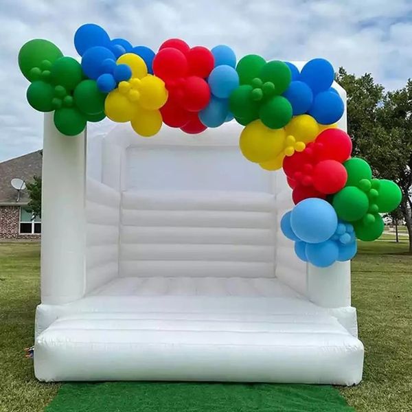 Atacado adultos crianças ao ar livre branco inflável casamento bounce casa saltando castelo bouncy com telhado branco bouncer jumper com ventilador