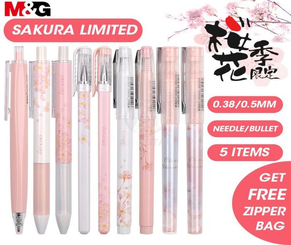 MG Sakura Pink Cute Kawaii Pen Set Schwarze Gel-Tintenstifte 05 mm 038 mm Einziehbar für Schulbedarf Gelpen Briefpapier Roller Y20073655096