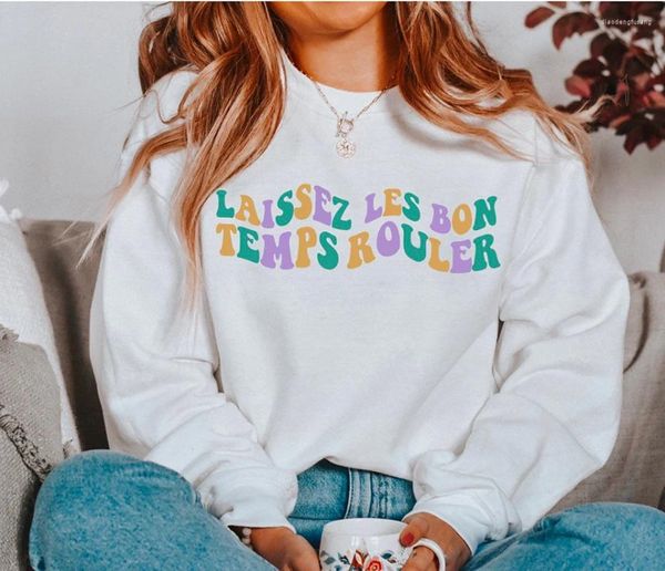 Kadın Hoodies laissez les bon temps rouler fransız sweatshirts mardi gras kazaklar kadın moda rahat pamuk tumblr üst