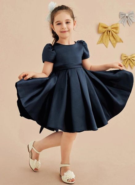 Mädchenkleider Rundhalsausschnitt Satin Röcke bis zum Knie Elegant Geburtstagsfeier Haute Crites Kleid Blume Kinder
