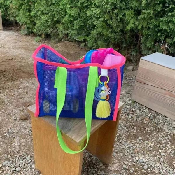 Borse per la spesa Borsa da spiaggia portatile in rete che perde bagno Cestino per giocattoli da viaggio di grande capacità