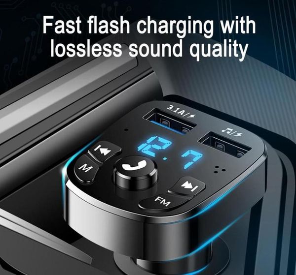 Trasmettitore FM Kit per auto wireless Bluetooth Caricatore per auto doppio USB a mano 21A MP3 Musica U disco Lettore AUX2512965