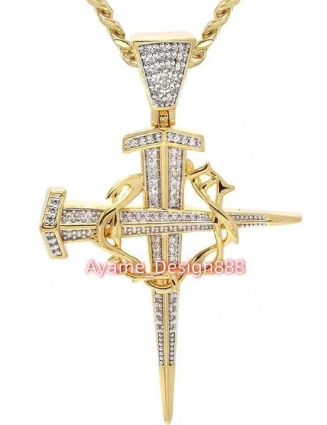 18-каратное золото, мужское ожерелье с крестом в стиле хип-хоп, кулон с муассанитом и двойным мечом, мужское позолоченное ожерелье с подвеской