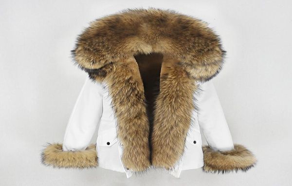 OFTBUY Nuovo Impermeabile Corto Parka Giacca Invernale Donna Reale Naturale Collo di Pelliccia di Procione Cappotto Cappuccio Caldo Streetwear Staccabile 2102035799536