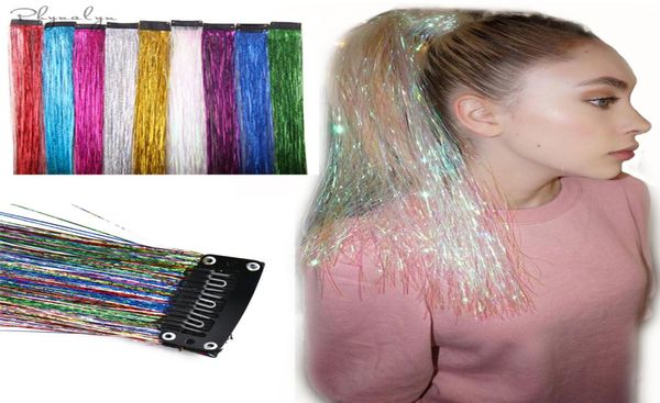 Glitzer-Haarverlängerungen, glitzerndes Haar-Lametta mit Clip, hebt falsche Strähnen hervor, 1 Stück, Clip-in, Bling5959810