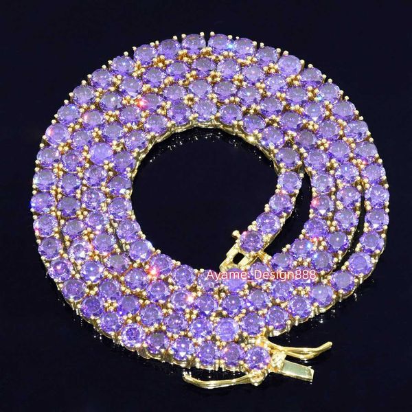 2024 NUOVI gioielli di lusso di alta qualità personalizzati in argento 925 ghiacciato viola Moissanite collana a catena da tennis gioielli hip hop oro